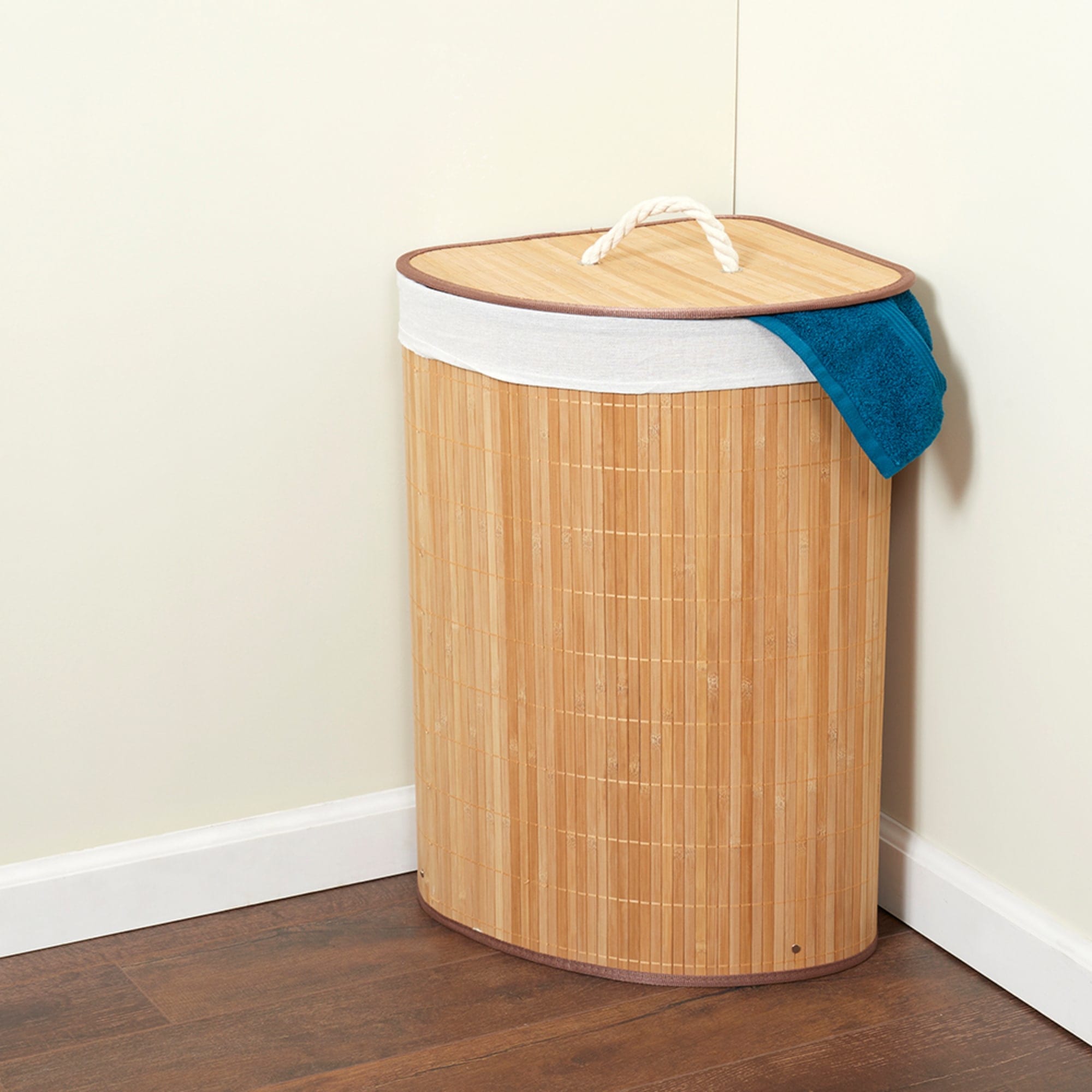 Home Basics Folding Corner Bamboo Hamper with Liner, Natural $15 EACH, CASE PACK OF 6