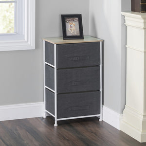 Home Basics 3 Drawer Fabric Dresser Rolling Storage Cart with Wood Top, Grey $40 EACH, CASE PACK OF 1