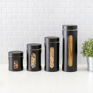 Home Basics 4 Piece Metal Canisters with Multiple Peek-Through Windows, Black $15.00 EACH, CASE PACK OF 4
