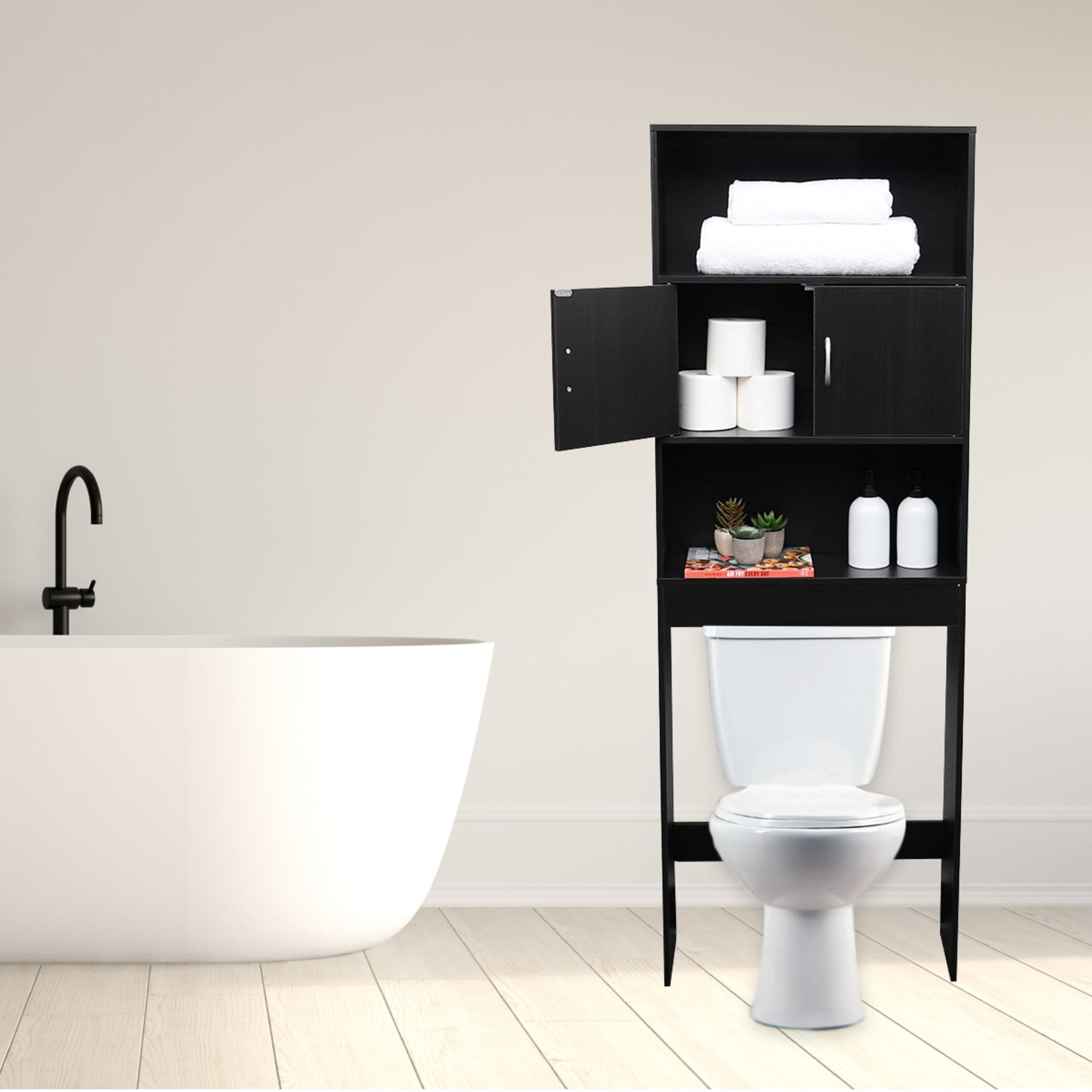 Home Basics  3 Tier Wood Space Saver Over the Toilet Bathroom Shelf  with Open Shelving and Cabinets, Espresso $60.00 EACH, CASE PACK OF 1