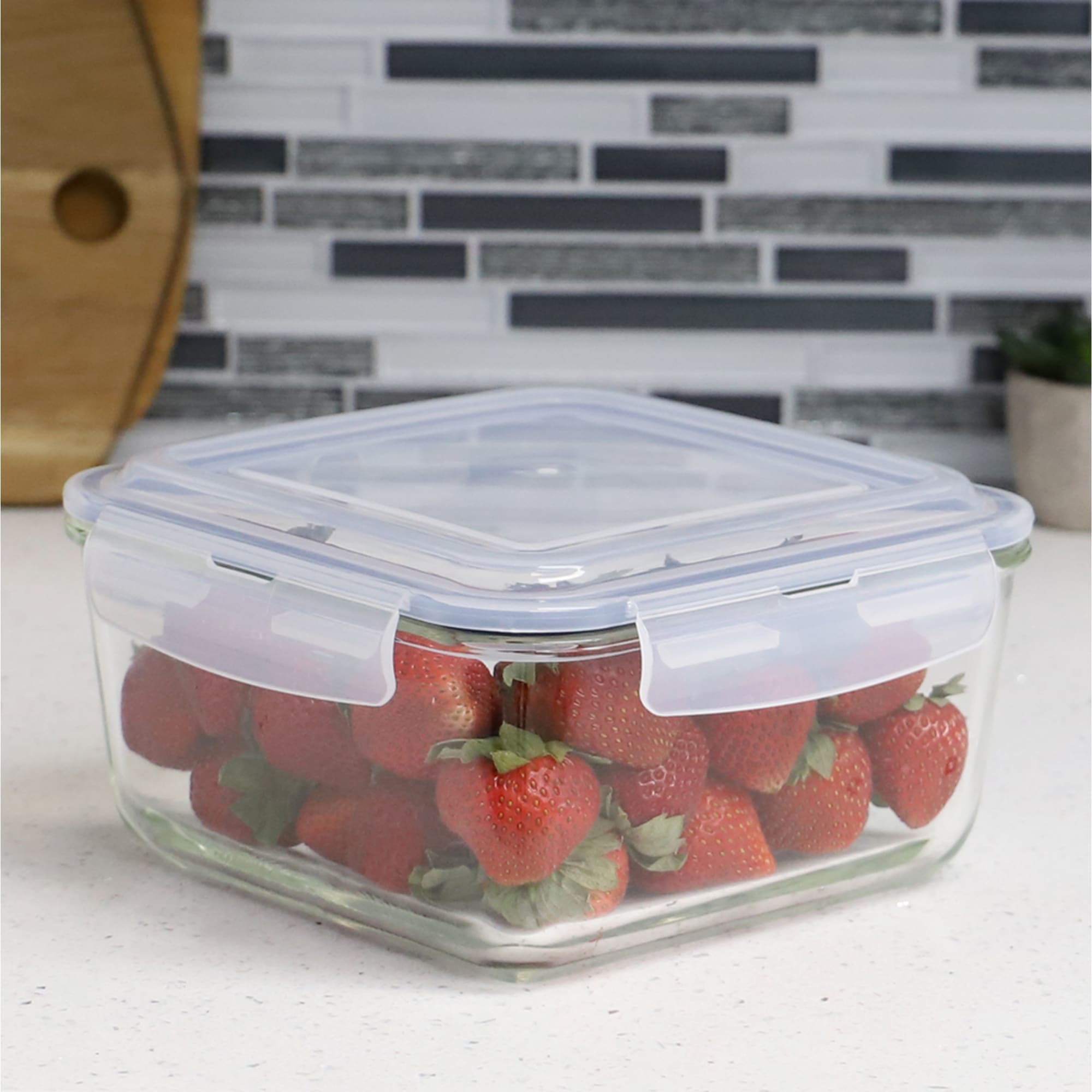 Michael Graves Design 74 Ounce High Borosilicate Glass Square Food Storage Container with Indigo Rubber Seal $10.00 EACH, CASE PACK OF 12
