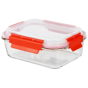 Home Basics 51 oz. Rectangular Glass Food Storage Container with Air-tight Plastic Lid, Red $8.00 EACH, CASE PACK OF 12