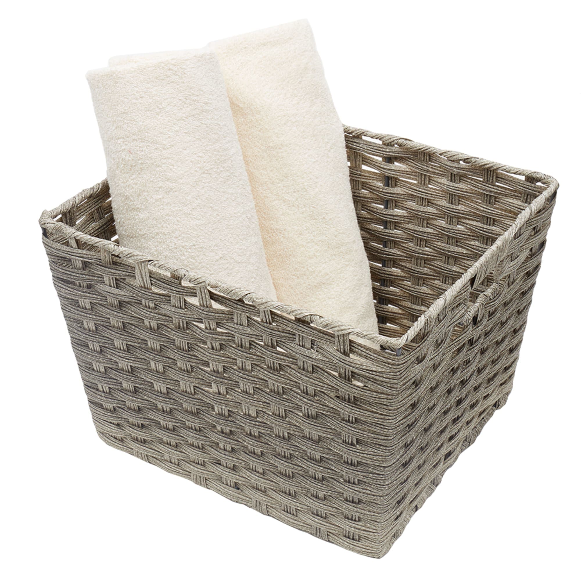 Home Basics X-large Faux Rattan Basket with Cut-out Handles, Grey $15.00 EACH, CASE PACK OF 6