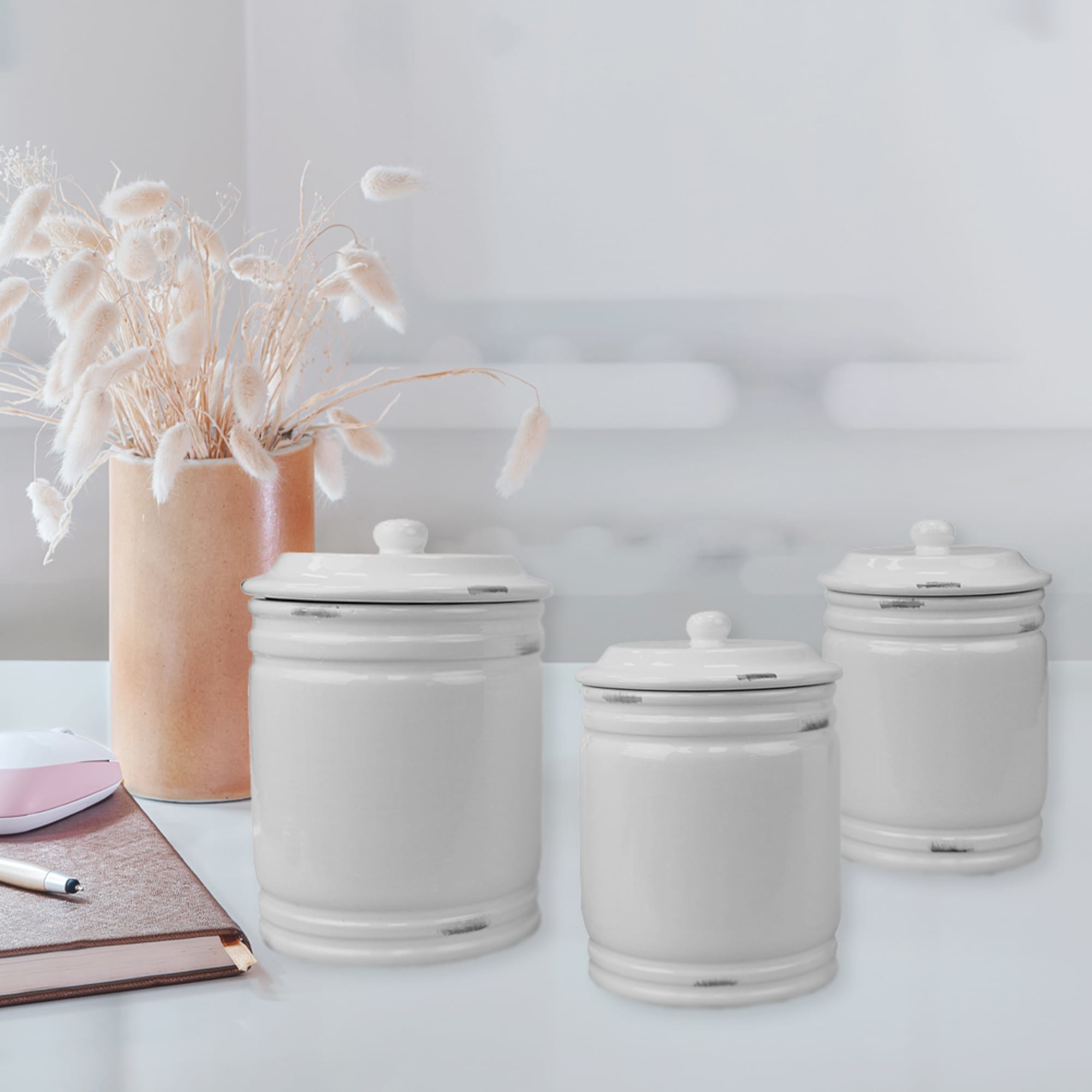 Home Basics Bella 3 Piece Ceramic Canisters, White $20.00 EACH, CASE PACK OF 2