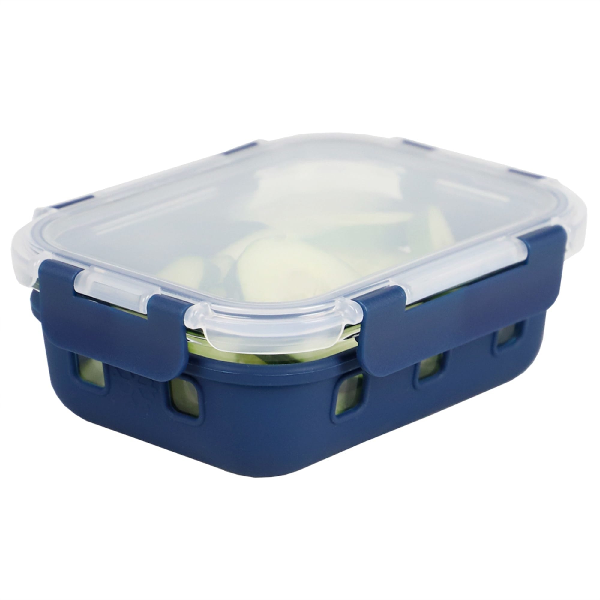 Michael Graves Design Rectangle Medium 21 Ounce High Borosilicate Glass Food Storage Container with Plastic Lid, Indigo $6.00 EACH, CASE PACK OF 12