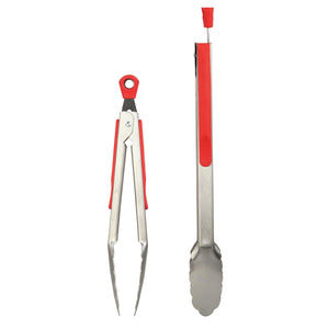 Home Basics Stainless Steel 2 Piece Tong Set with Heat-Resistant Silicone Handles - Assorted Colors