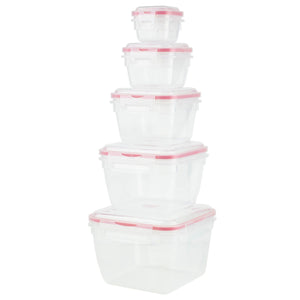 Home Basics 10 Piece Locking Square Plastic Food Storage Containers with Ventilated Snap-On Lids, Red $8.00 EACH, CASE PACK OF 12