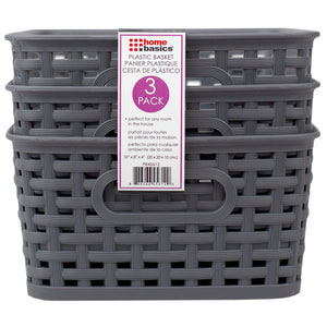 Home Basics Crossweave 10" x 7.5" x 4" Multi-Purpose Stackable Plastic Storage Basket, (Pack of 3) - Assorted Colors