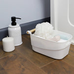 Load image into Gallery viewer, Home Basics Small Plastic Basket with Wooden Handle, White $5.00 EACH, CASE PACK OF 12
