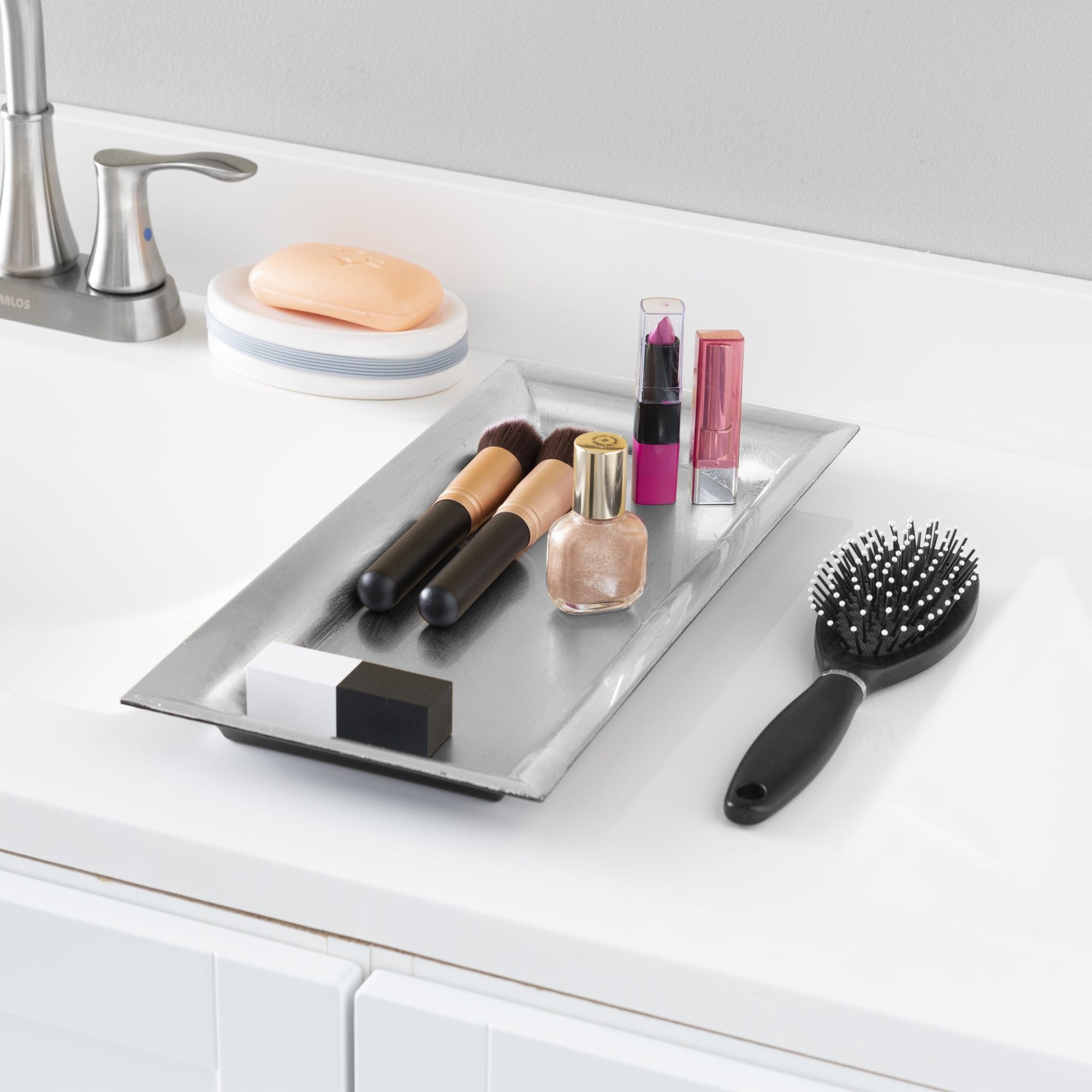 Home Basics Plastic Vanity Tray, Silver $4.00 EACH, CASE PACK OF 12