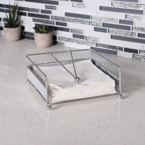 Home Basics Pave Flat Steel Napkin Holder with Weighted Pivoting Arm,  Chrome, KITCHEN ORGANIZATION