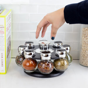 Home Basics Contemporary Low Profile Revolving 8-Jar Spice Rack Set, Black, FOOD PREP