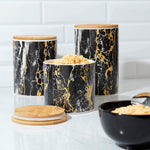Load image into Gallery viewer, Home Basics Printed Marble 3 Piece Ceramic Canister Set with Bamboo Top, Black $20.00 EACH, CASE PACK OF 3
