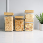 Load image into Gallery viewer, Home Basics 4 Piece Square Glass Canisters with Bamboo Lids $20.00 EACH, CASE PACK OF 4
