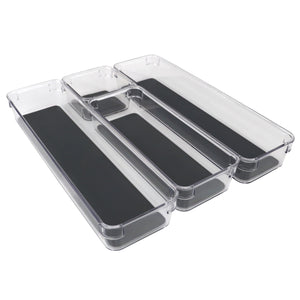 Home Basics 4 Compartment Rubber Lined Plastic Drawer Organizer, (Set of 4), Grey $6.00 EACH, CASE PACK OF 12