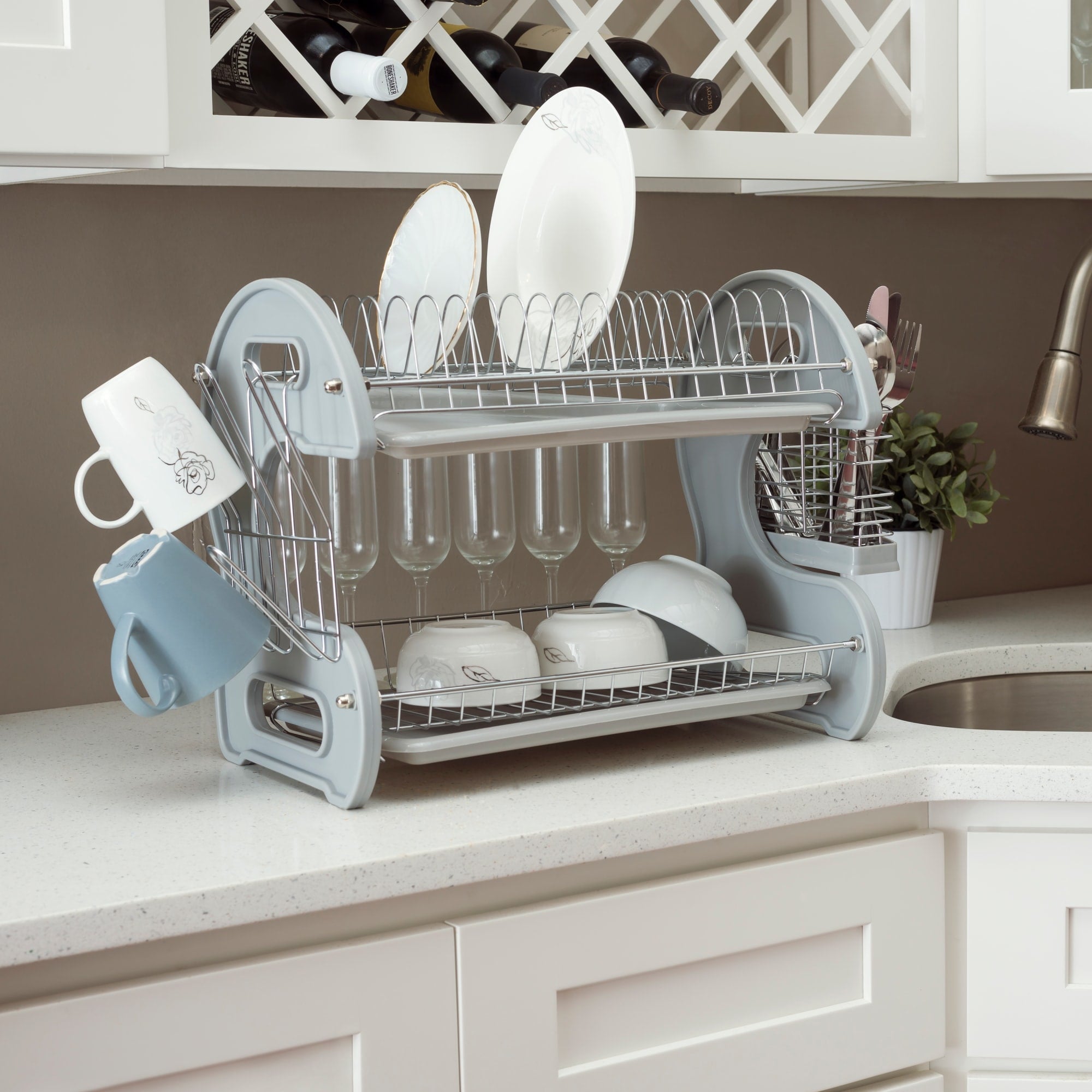 Home Basics S Shape  2 Tier Dish Drainer, Grey $20.00 EACH, CASE PACK OF 6