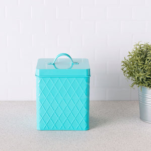 Home Basics Large  Tin Canister, Turquoise $6.00 EACH, CASE PACK OF 8