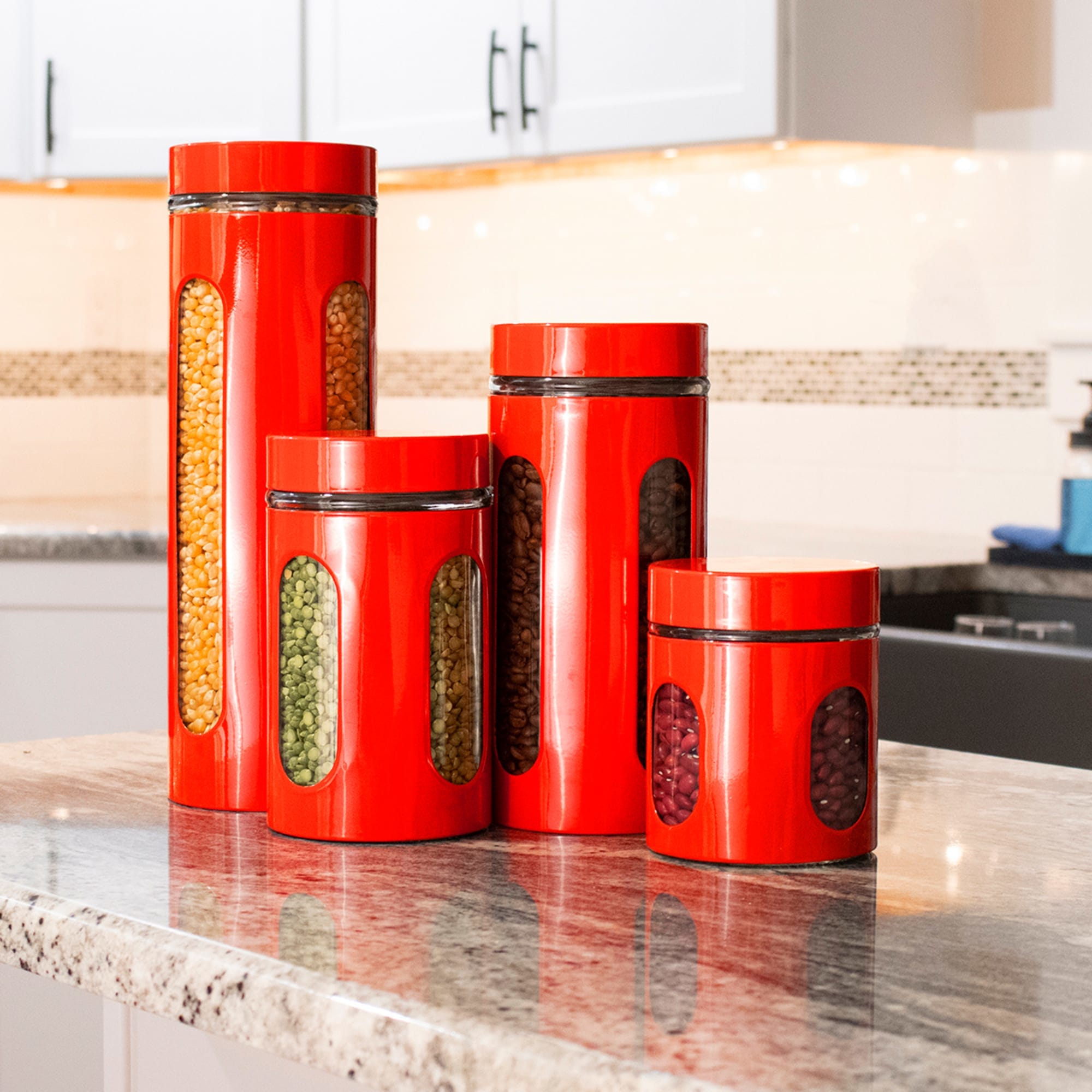 Home Basics 4 Piece Essence Collection Metal Canister Set, Red $15.00 EACH, CASE PACK OF 4