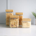 Load image into Gallery viewer, Home Basics 4 Piece Square Glass Canisters with Bamboo Lids $15.00 EACH, CASE PACK OF 4
