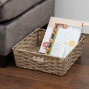 Home Basics Large Faux Rattan Basket with Cut-out Handles, Taupe $10.00 EACH, CASE PACK OF 6