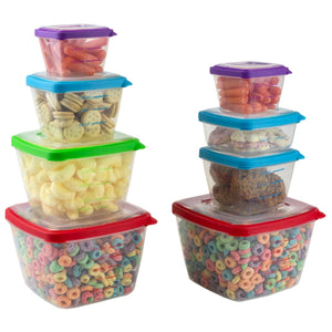 Home Basics 16 Piece Nesting Plastic Food Storage Container Set with  Multi-Color Snap-On Lids, FOOD PREP