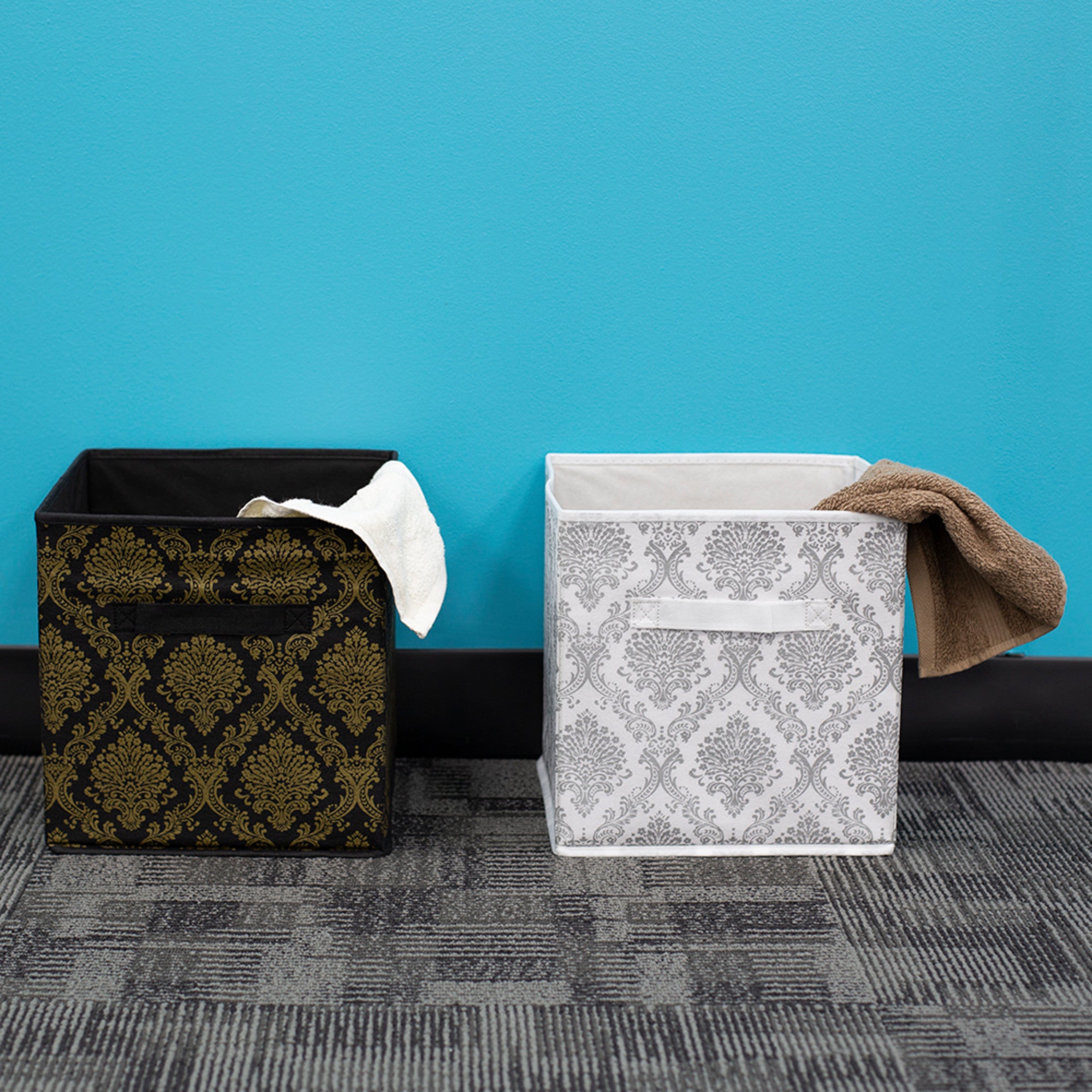 Home Basics Metallic Damask Non-Woven Fabric Collapsible Storage Cube with Built-in Handle - Assorted Colors