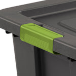 Load image into Gallery viewer, Sterilite 30 Gallon / 114 Liter Latching Tuff1 Tote / Flat Grey lid &amp; base with Soft Fern latches $30.00 EACH, CASE PACK OF 4
