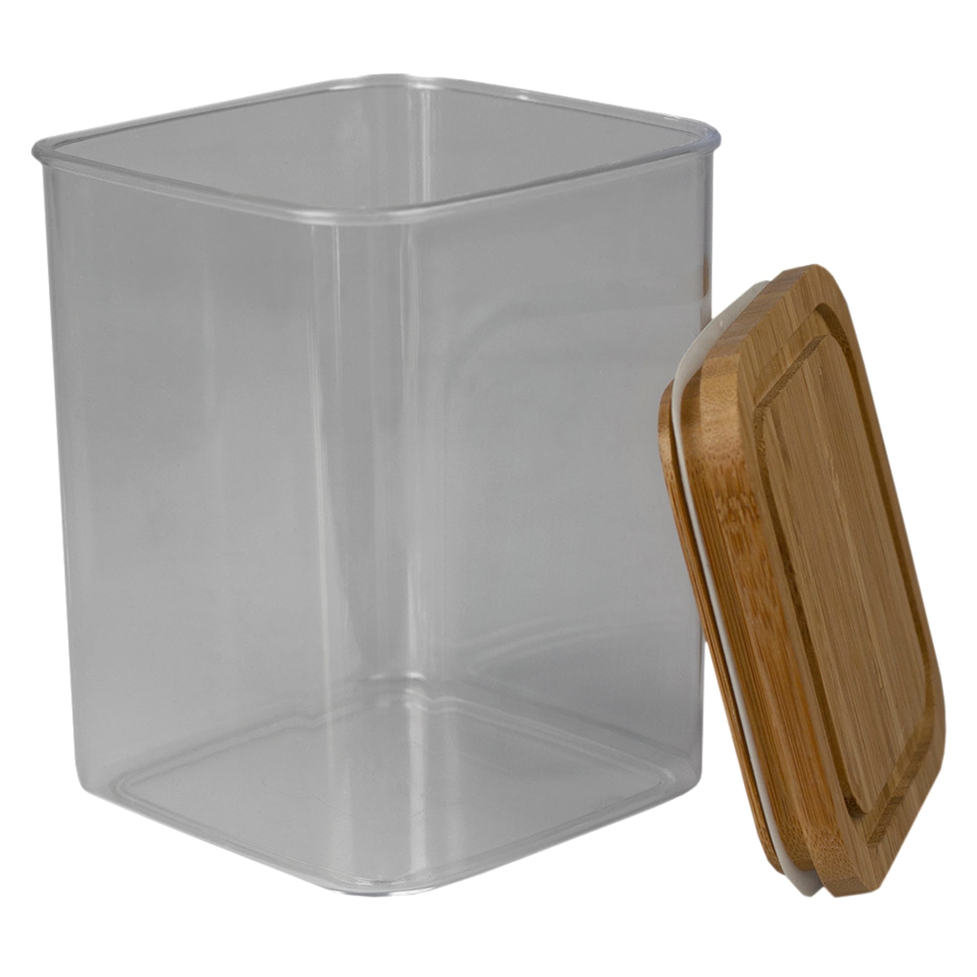 Home Basics BPA-Free Square Plastic 1.7 LT Canister with Air-Tight Silicone Sealed Bamboo Lid $6.00 EACH, CASE PACK OF 12