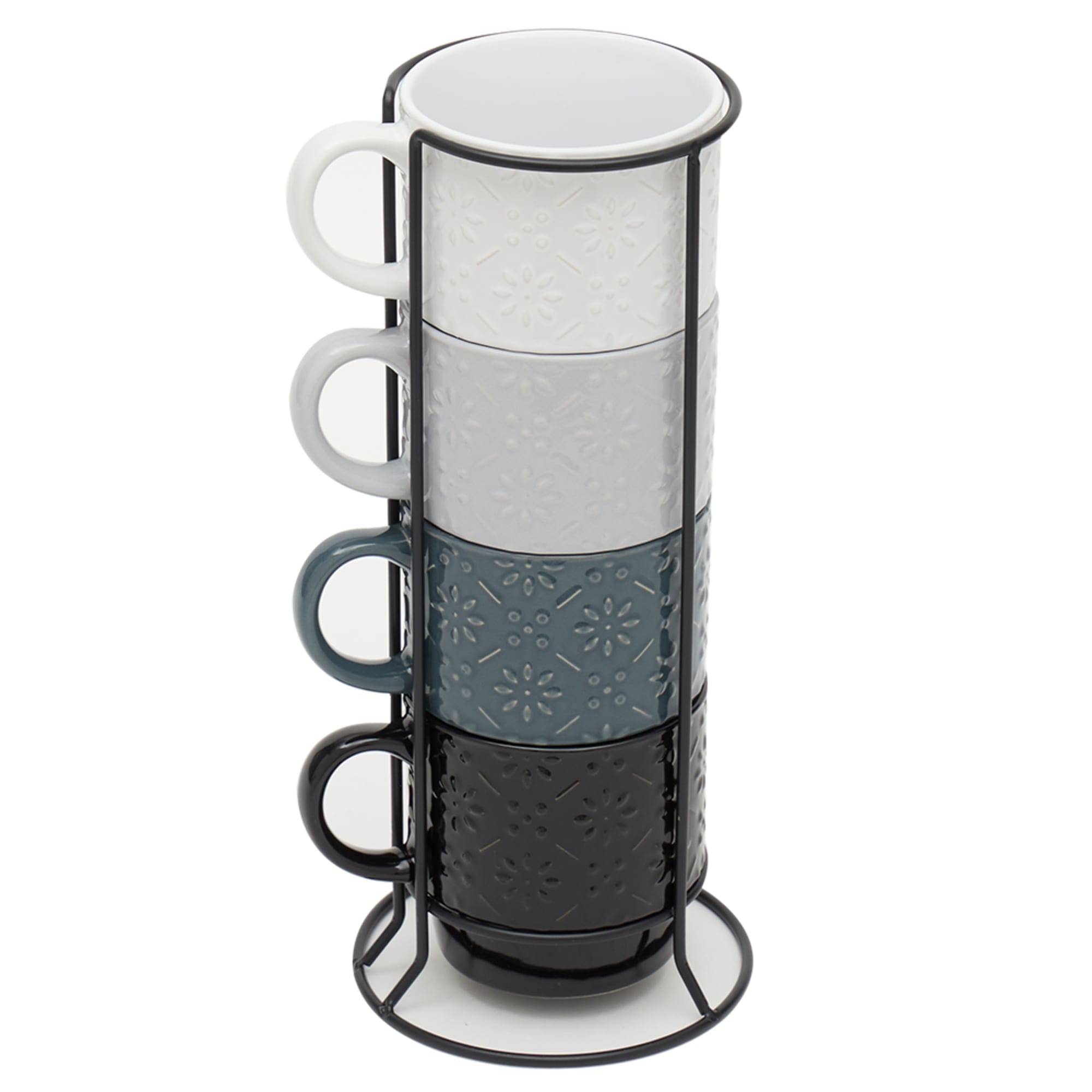 Home Basics Embossed Daisy 4 Piece Stackable Mug Set with Stand
 $10.00 EACH, CASE PACK OF 6