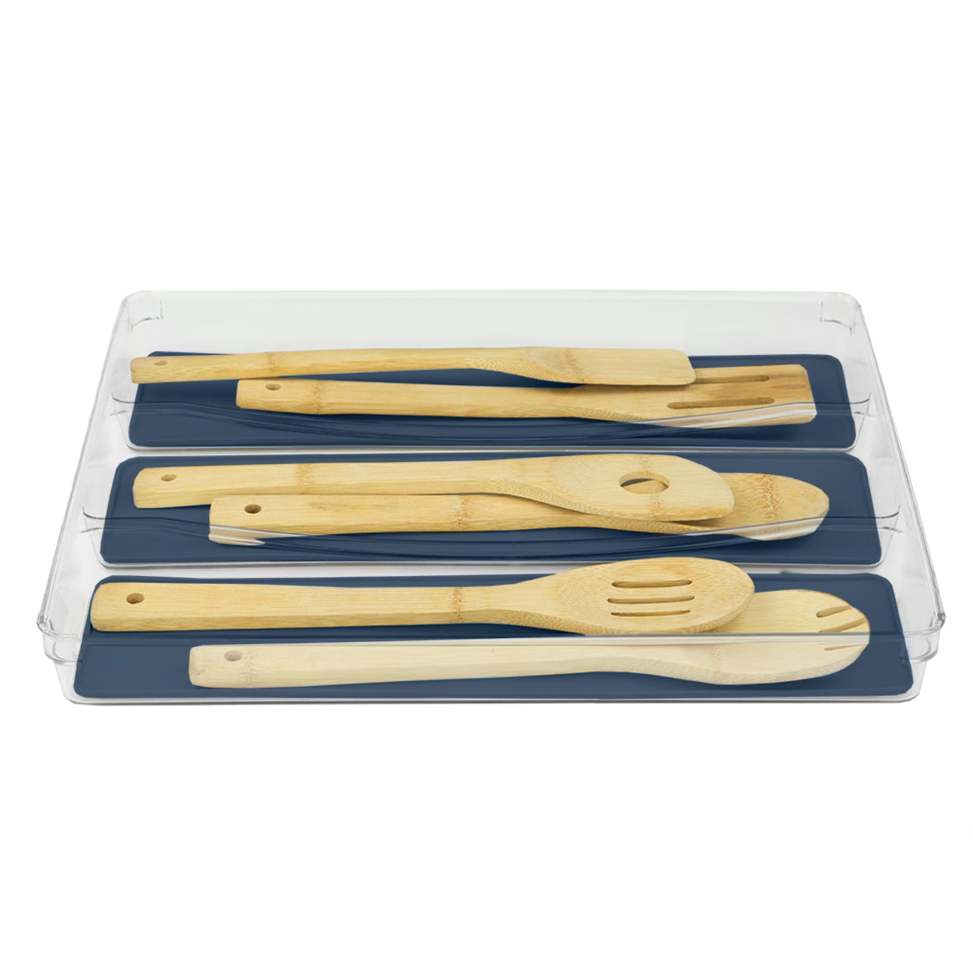 Michael Graves Design X-Large 3 Compartment Rubber Lined Plastic Cutlery Tray, Indigo $10.00 EACH, CASE PACK OF 12