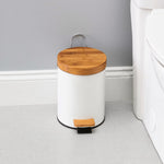 Load image into Gallery viewer, Home Basics 3 Lt Steel Step Waste Bin with Bamboo Top, White $8 EACH, CASE PACK OF 6
