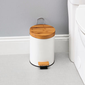 Home Basics 3 Lt Steel Step Waste Bin with Bamboo Top, White $8 EACH, CASE PACK OF 6