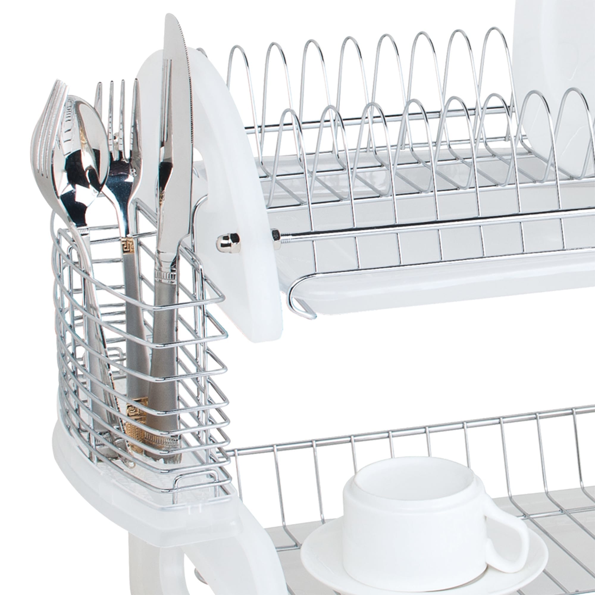 Home Basics 2 Tier Plastic Dish Drainer, White