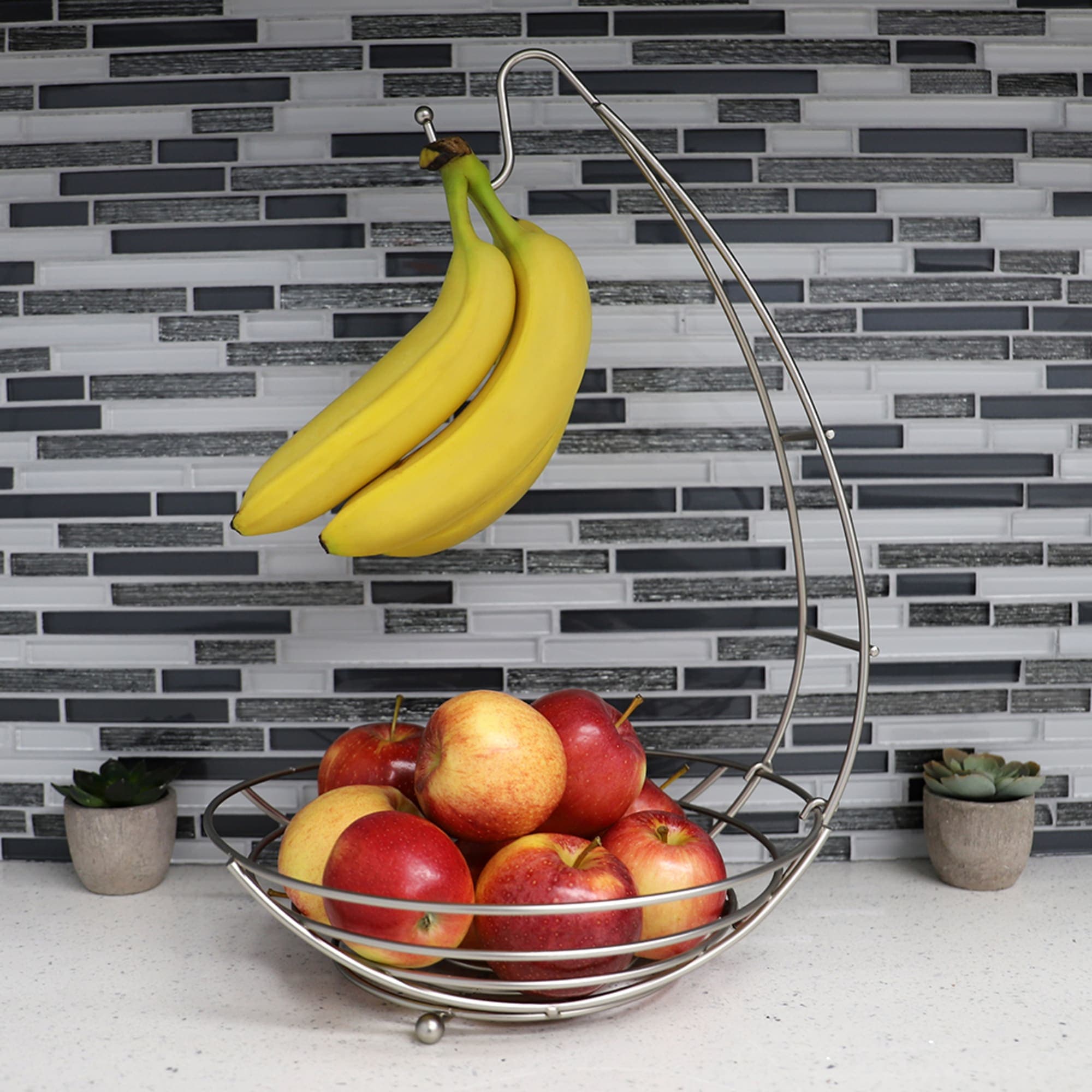 Large Fruit Bowl Holder with Banana Hanger Hook Tree Fruit Bowl