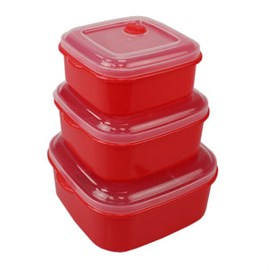 Home Basics Microwave Safe Plastic Square Food Storage Containers, (Pack of 3), Red $4 EACH, CASE PACK OF 12