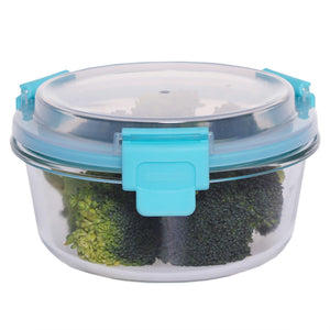 Home Basics Leak Proof 13 oz.  Round Borosilicate Glass Food Storage Container with Air-tight Plastic Lid, Turquoise $3.00 EACH, CASE PACK OF 12