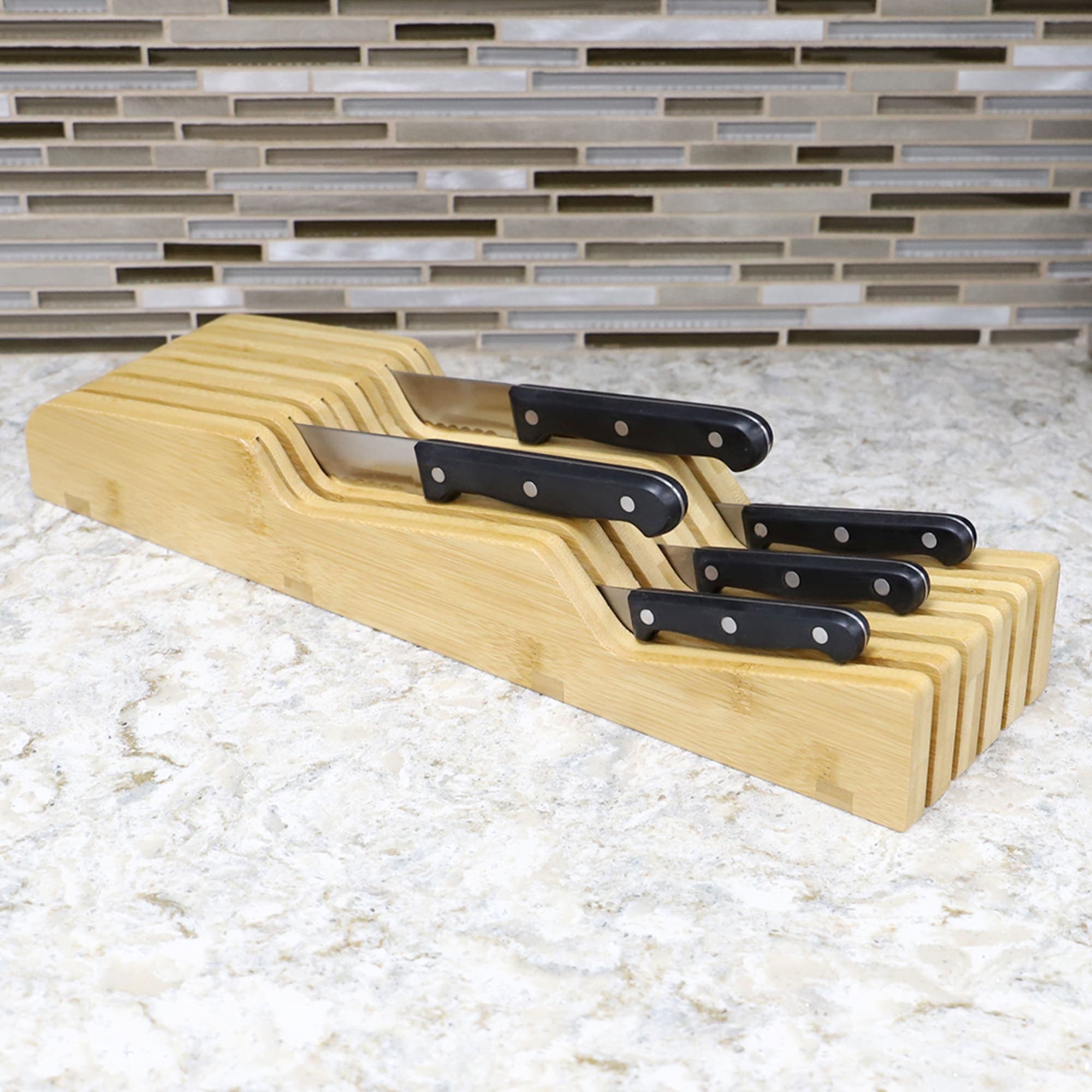 Home Basics Contemporary Wave Horizontal In Drawer Bamboo Knife Block, Natural $15.00 EACH, CASE PACK OF 6