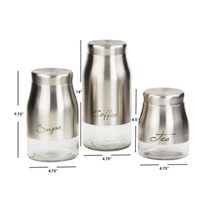 Home Basics 3 Piece Stainless Steel Canister Set with See-Through Glass Base, Silver $16.00 EACH, CASE PACK OF 4
