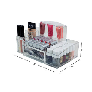 Home Basics Deluxe Medium Shatter-Resistant Plastic Multi-Compartment Cosmetic Organizer with Easy Open Drawer, Clear $8.00 EACH, CASE PACK OF 12