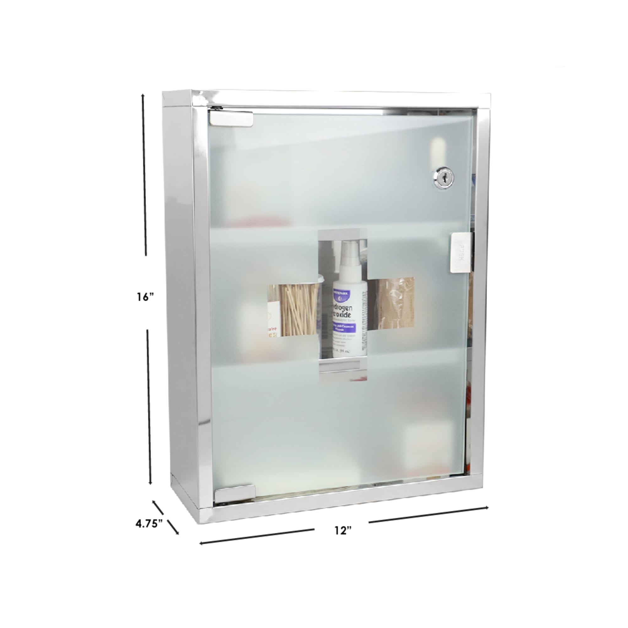 Home Basics 3 Shelf Frosted Glass Surface Mount Medicine Cabinet with Keys, Silver $25.00 EACH, CASE PACK OF 4
