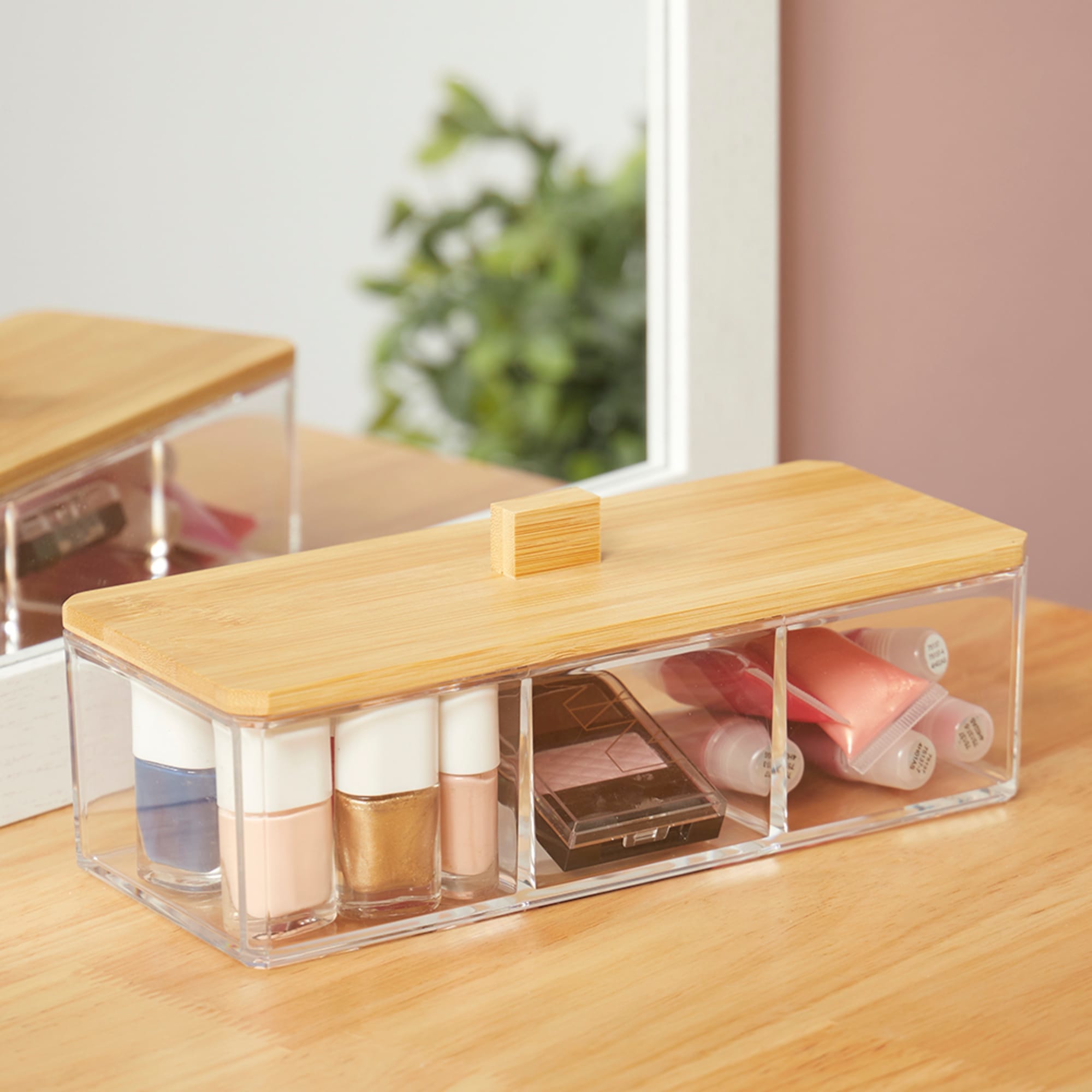 Home Basics Serene Large 3 Compartment Cosmetic Organizer with Bamboo Lid $8.00 EACH, CASE PACK OF 12