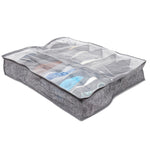 Load image into Gallery viewer, Home Basics Graph Line Non-Woven 12 Pair Under the Bed Shoe Organizer with Clear Top, Grey $5.00 EACH, CASE PACK OF 12
