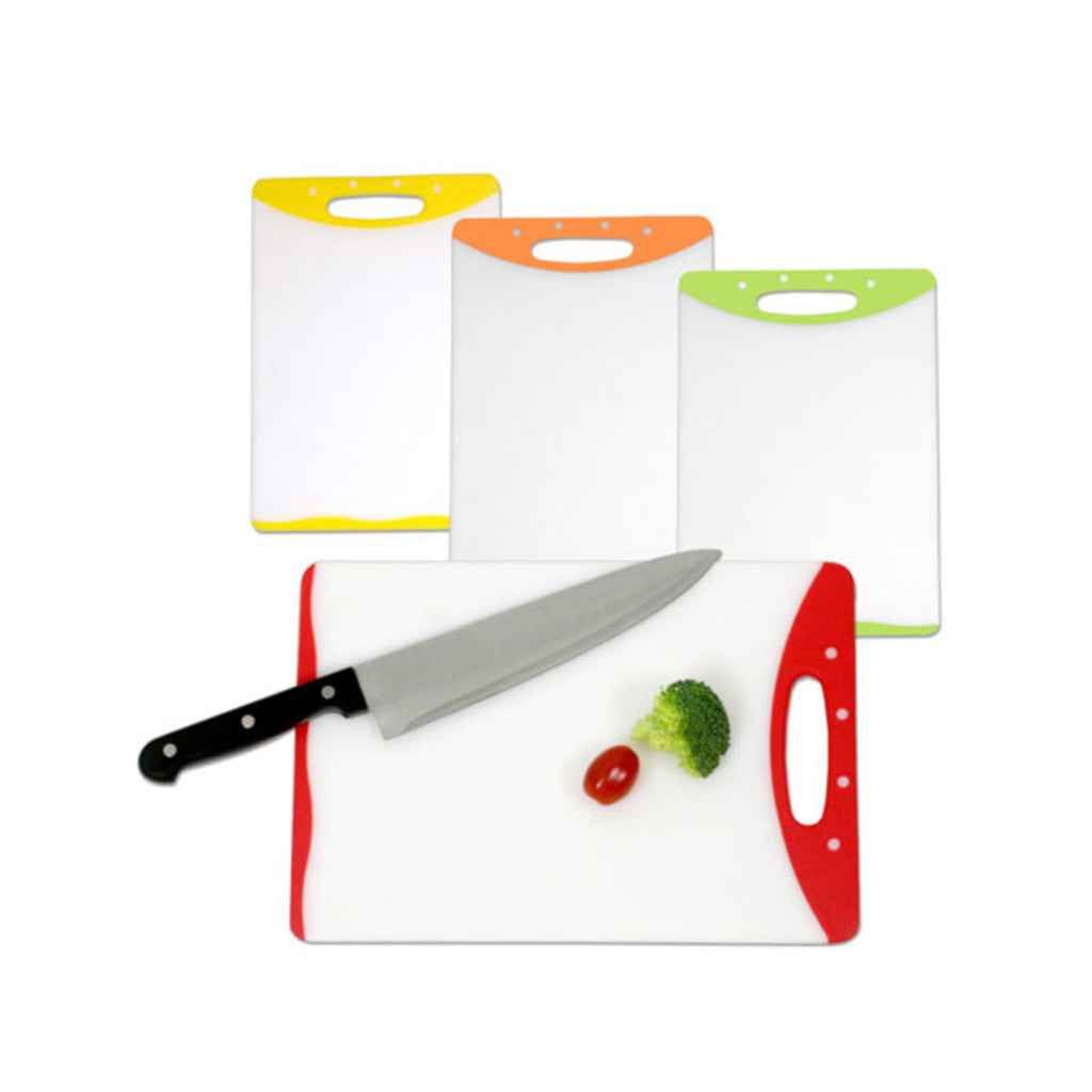 Home Basics 8” x 12” Dual Sided Plastic Cutting Board with Rubberized Non-Slip Edges - Assorted Colors