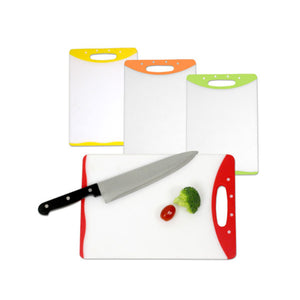 Home Basics 8” x 12” Dual Sided Plastic Cutting Board with Rubberized Non-Slip Edges - Assorted Colors