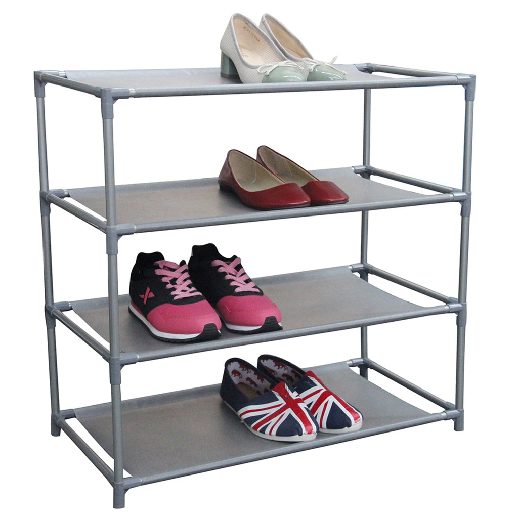 Mainstays 4-Tier Shoe Rack White Plastic Frame, Gray Coating, Up to 12 Pairs