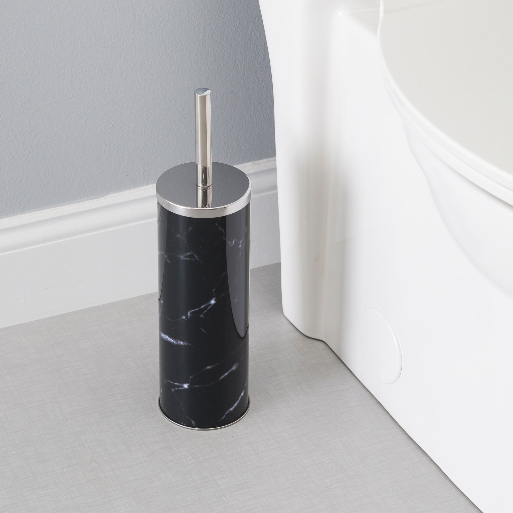 Home Basics Hide-Away Marble Design Toilet Brush Set, Black $4.00 EACH, CASE PACK OF 12