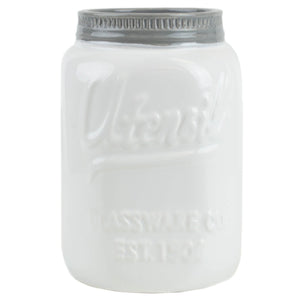 Home Basics Glazed Ceramic Retro Mason Jar Utensil Crock, White $8.00 EACH, CASE PACK OF 6