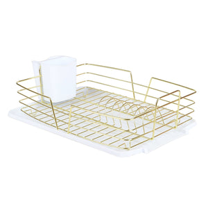 Michael Graves Design Deluxe Dish Rack with Gold Finish Wire and Removable Dual Compartment Utensil Holder, White/Gold $14.00 EACH, CASE PACK OF 6