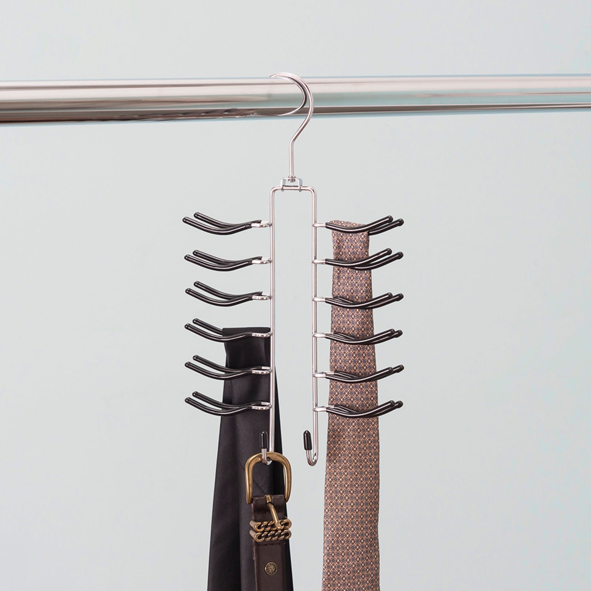 Home Basics 6 Tier Chrome Plated Steel Tie Hanger with Built in Accessory Hooks, Black PVC Coated $2.5 EACH, CASE PACK OF 24