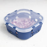 Load image into Gallery viewer, Michael Graves Design Square 27 Ounce High Borosilicate Glass Food Storage Container with Plastic Lid, Indigo $7.00 EACH, CASE PACK OF 12

